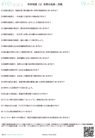 中学地理(世界の気候・宗教)