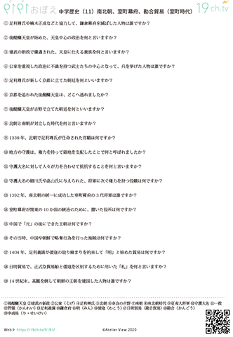 中学歴史(南北朝、室町幕府、勘合貿易)