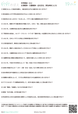 中学歴史(日清戦争・日露戦争・近代文化)