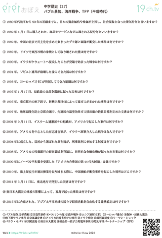 中学歴史(バブル景気、湾岸戦争、TPP)