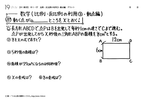 比例 ・ 反比例の利用③・動点編