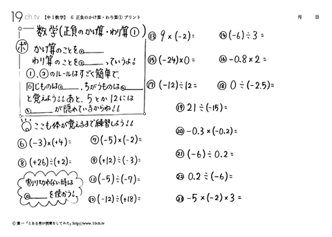 正負のかけ算・わり算①