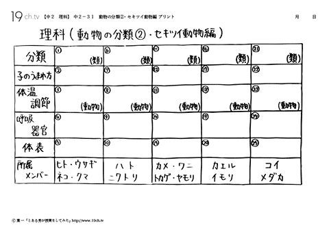 動物の分類②・セキツイ動物編