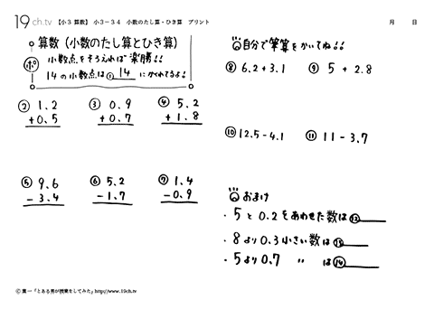 小数のたし算・ひき算