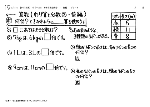 わり算と分数②・倍編