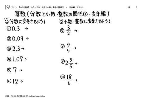 分数と小数・整数の関係①・変身編